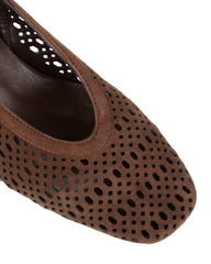 Bianca Buccheri Sarah Dark Brown suede square-toe slingback with pebble perforations and 50mm block heel