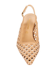 Bianca Buccheri Hannah Tan nappa leather slingback with diamond lattice cut-outs and 55mm flared heel, side profile