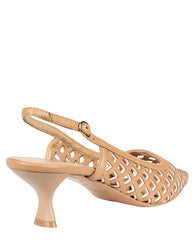 Bianca Buccheri Hannah Tan nappa leather slingback with diamond lattice cut-outs and 55mm flared heel