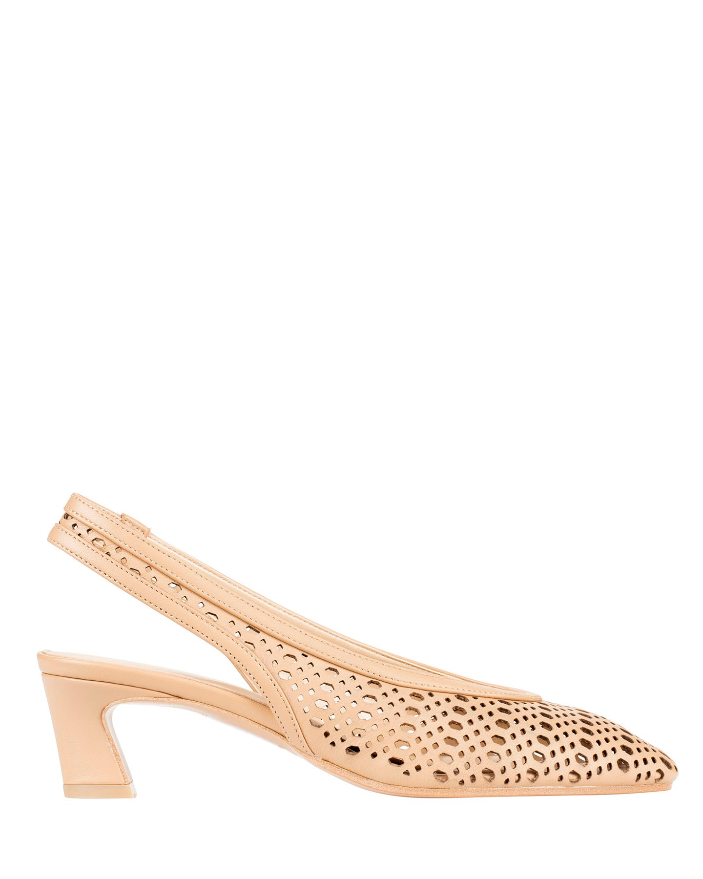 Bianca Buccheri Sarah Tan nappa leather square-toe slingback with pebble perforations and 50mm block heel