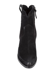 Black suede Italian-made ankle boot with Western-inspired stitching and block heel – affordable luxury women's footwear from Australia