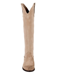 Women's sand beige suede Texan knee-high boots with 4.5cm stacked heel – Italian-made luxury leather footwear