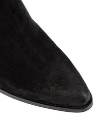 Black suede Italian-made ankle boot with Western-inspired stitching and block heel – affordable luxury women's footwear from Australia