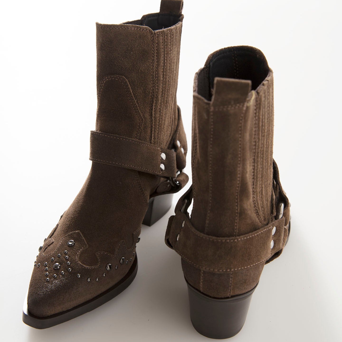 rown suede Western ankle boot with studs – Italian-made women's luxury shoe