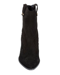Italian-crafted western ankle boots in black suede – pointed toe and pull-on style