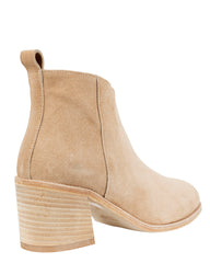 Women's almond toe suede ankle boot in beige with block heel – Italian-made affordable luxury footwear in Australia