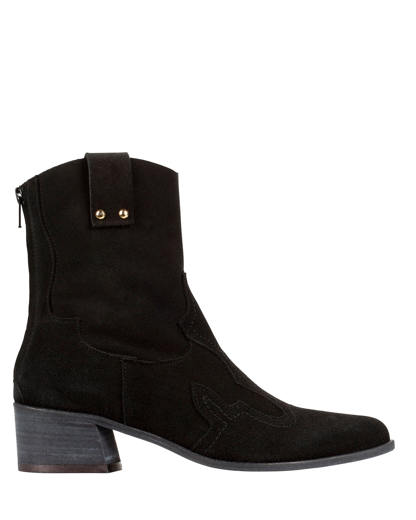 Italian-crafted western ankle boots in black suede – pointed toe and pull-on style