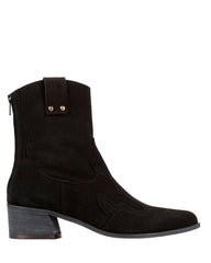 Italian-crafted western ankle boots in black suede – pointed toe and pull-on style