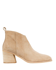 Women's almond toe suede ankle boot in beige with block heel – Italian-made affordable luxury footwear in Australia