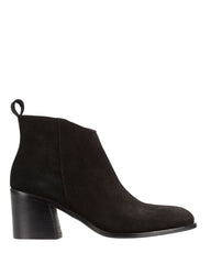Women's almond toe suede ankle boot in black with block heel – Italian-made affordable luxury footwear in Australia