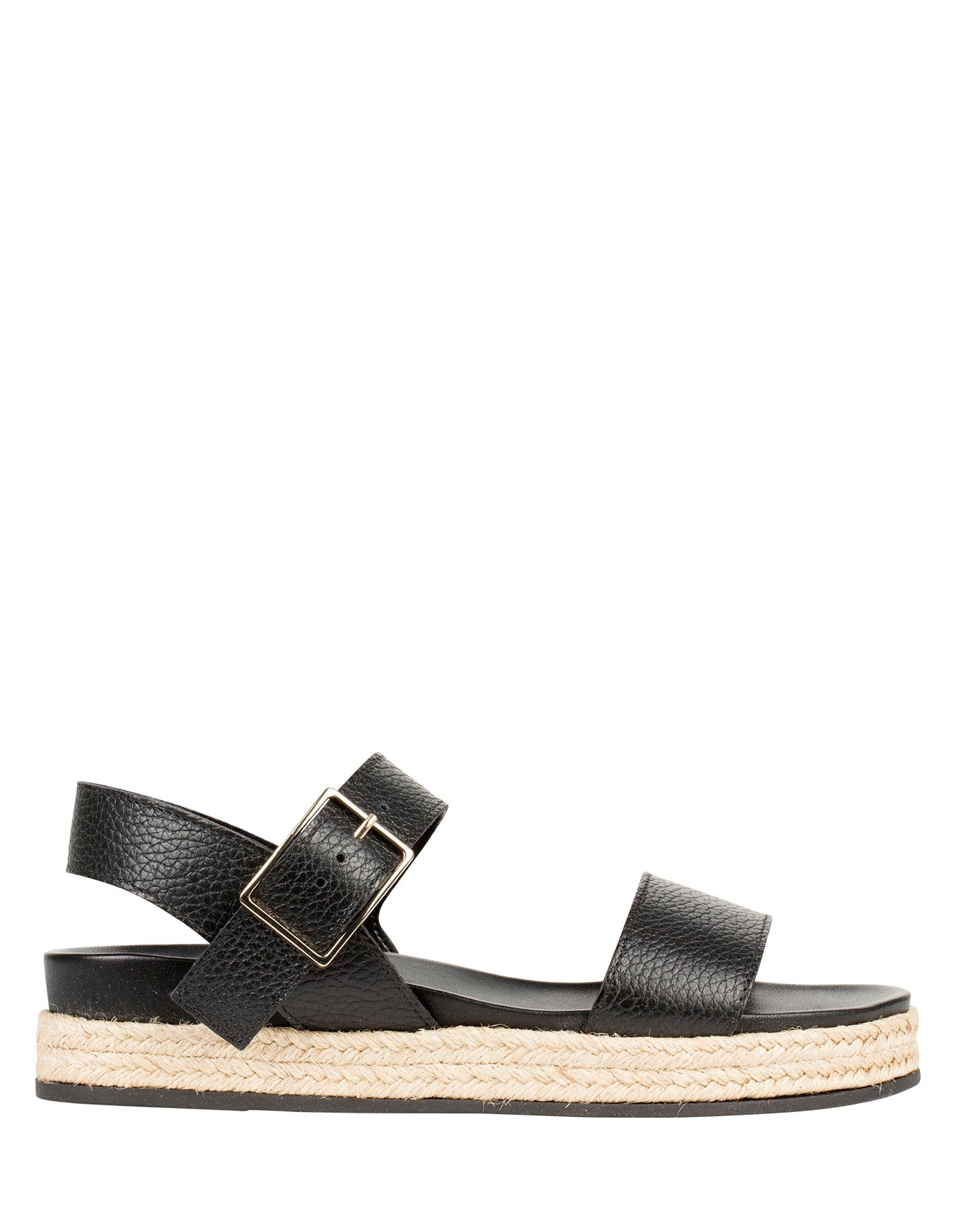 Bianca Buccheri Plage black leather espadrille flatform sandals with buckle strap