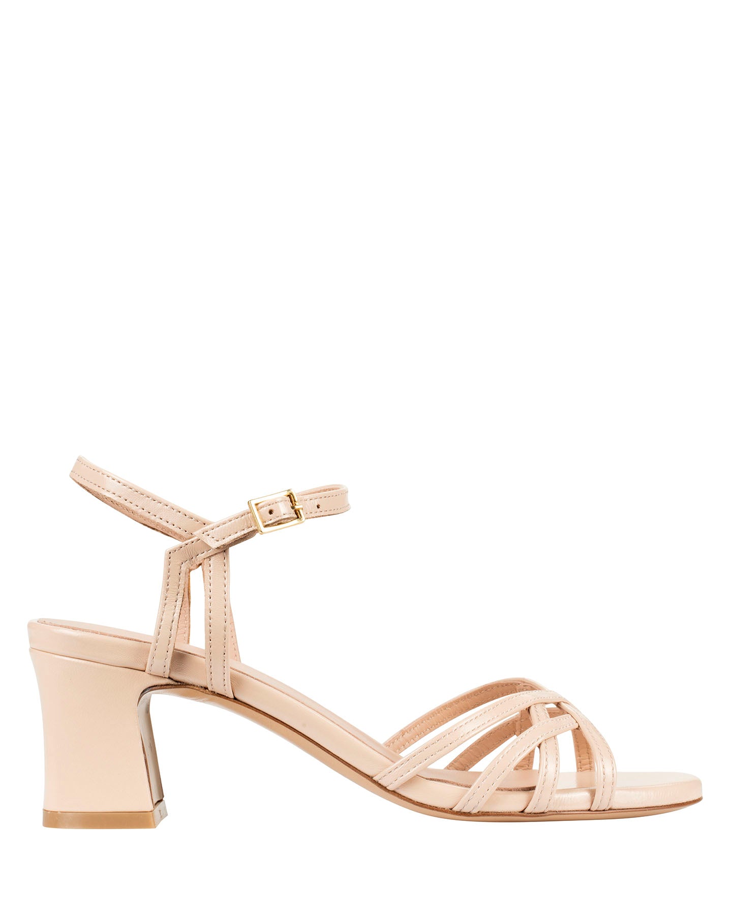 Bianca Buccheri Rivoli nude leather strappy heeled sandals with ankle strap and block heel