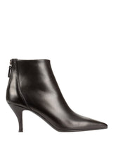 Bianca Buccheri Tiffany Boot — black Italian nappa leather ankle boot with 7.5cm slim stiletto heel, pointed toe and inside gold zip closure, side view