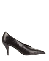 Bianca Buccheri Tati Pump — black snake embossed Italian leather 7.5cm stiletto pump with pointed toe and tonal heel, side view