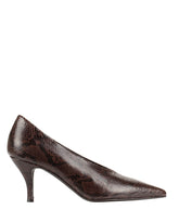 Bianca Buccheri Tati Pump — brown snake embossed Italian leather 7.5cm stiletto pump with pointed toe and tonal heel, side view