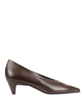 Bianca Buccheri Viki Pump — women's chocolate brown Italian nappa leather 4.5cm cone heel pump with pointed toe and deep V vamp, side view