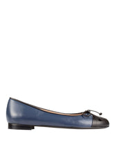 Bianca Buccheri Chic Ballet Flat — women's navy and black two-tone Italian nappa leather cap toe ballet flat with black leather bow detail, front view