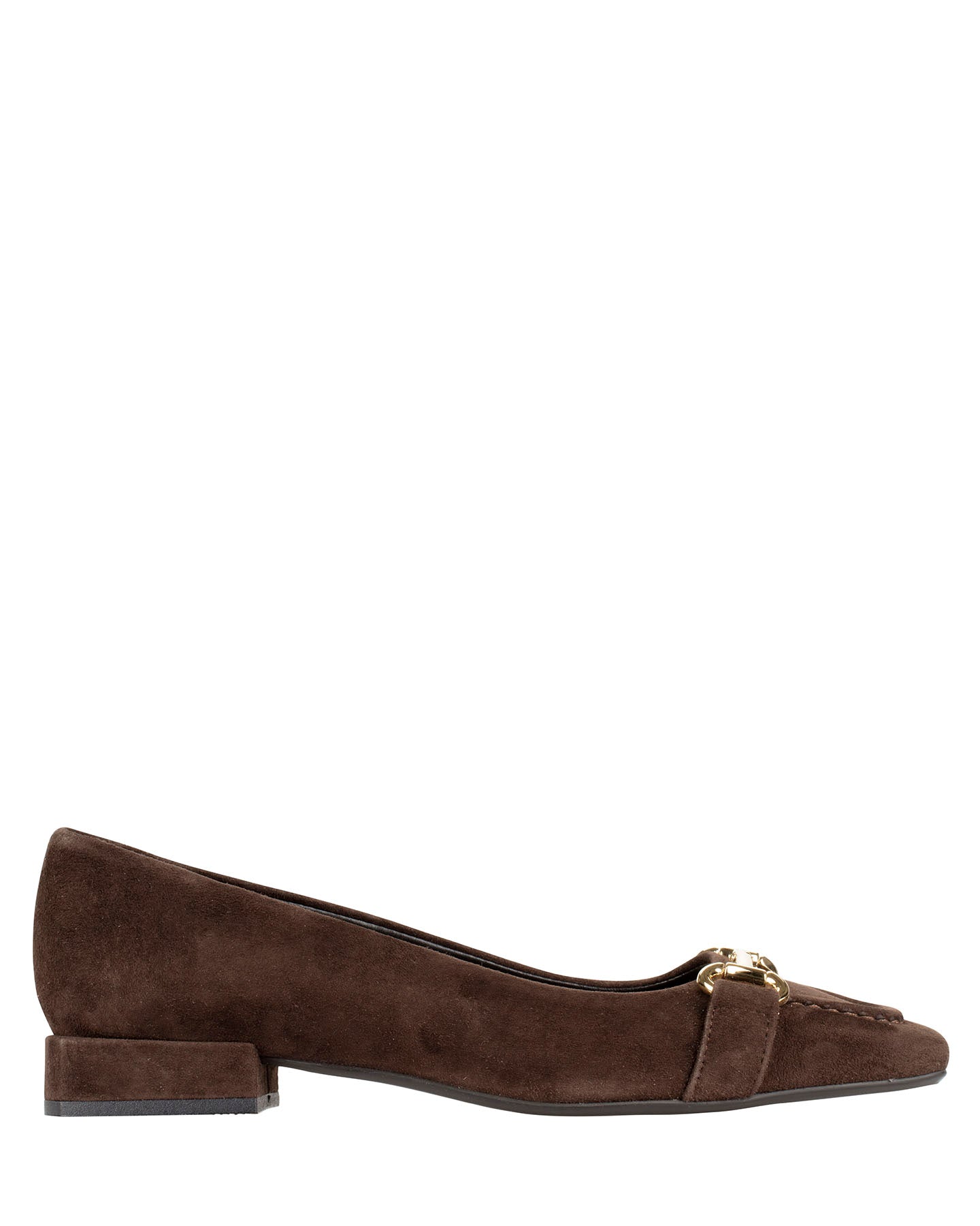 Bianca Buccheri Daria choc suede square-toe flats with brushed gold detail