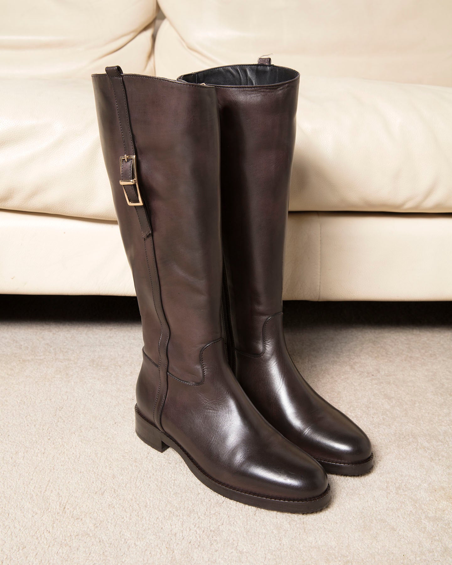 Bianca Buccheri Nante choc leather knee-high boots with buckle detail