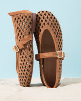 Dolci Firme Monty Tan Studded Suede Mary Jane Flat