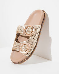 Dolci Firme Beaty Gold Woven Leather Slide Sandal