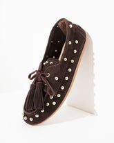 Dolci Firme Dodi Choc Studded Suede Tassel Loafer