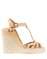 By Bianca Palermo Sand beige pebbled leather T-bar espadrille wedge sandals