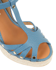By Bianca Palermo Riviera Blue espadrille wedge, 11cm raffia wedge on a 2cm platform