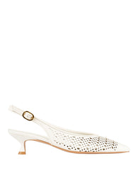 Bianca Buccheri Lauren Milk nappa leather pointed-toe slingback with lace perforations and 45mm kitten heel