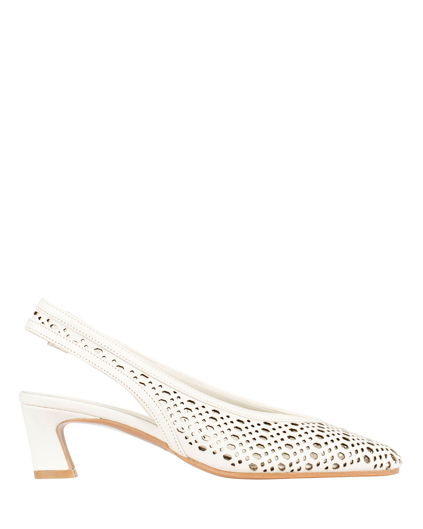 Bianca Buccheri Sarah Milk nappa leather square-toe slingback with pebble perforations and 50mm block heel