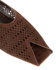Bianca Buccheri Tia Dark Brown perforated suede flat mule with open toe