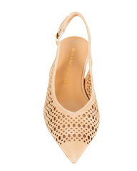 Bianca Buccheri Lauren Tan suede pointed-toe slingback with lace perforations and 45mm kitten heel, side profile