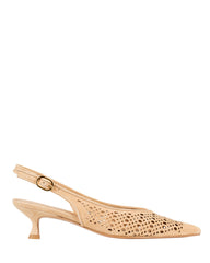 Bianca Buccheri Lauren Tan suede pointed-toe slingback with lace perforations and 45mm kitten heel