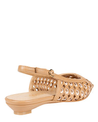 Bianca Buccheri Madi Tan nappa leather flat pointed slingback with white eyelet cut-outs and 20mm heel