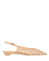 Bianca Buccheri Madi Tan nappa leather flat pointed slingback with white eyelet cut-outs and 20mm heel