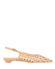 Bianca Buccheri Madi Tan nappa leather flat pointed slingback with white eyelet cut-outs and 20mm heel