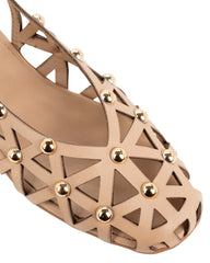 Dolci Firme Luana nude leather studded slingback flat on a slim stacked sole