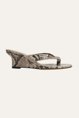 Tenille low wedge thong sandal in beige python-print leather, 50mm, side view