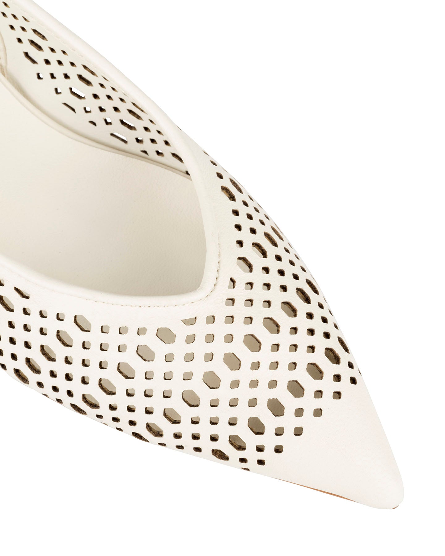 Bianca Buccheri Lauren Milk nappa leather pointed-toe slingback with lace perforations and 45mm kitten heel