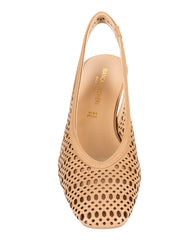 Bianca Buccheri Sarah Tan nappa leather square-toe slingback with pebble perforations and 50mm block heel, side profile