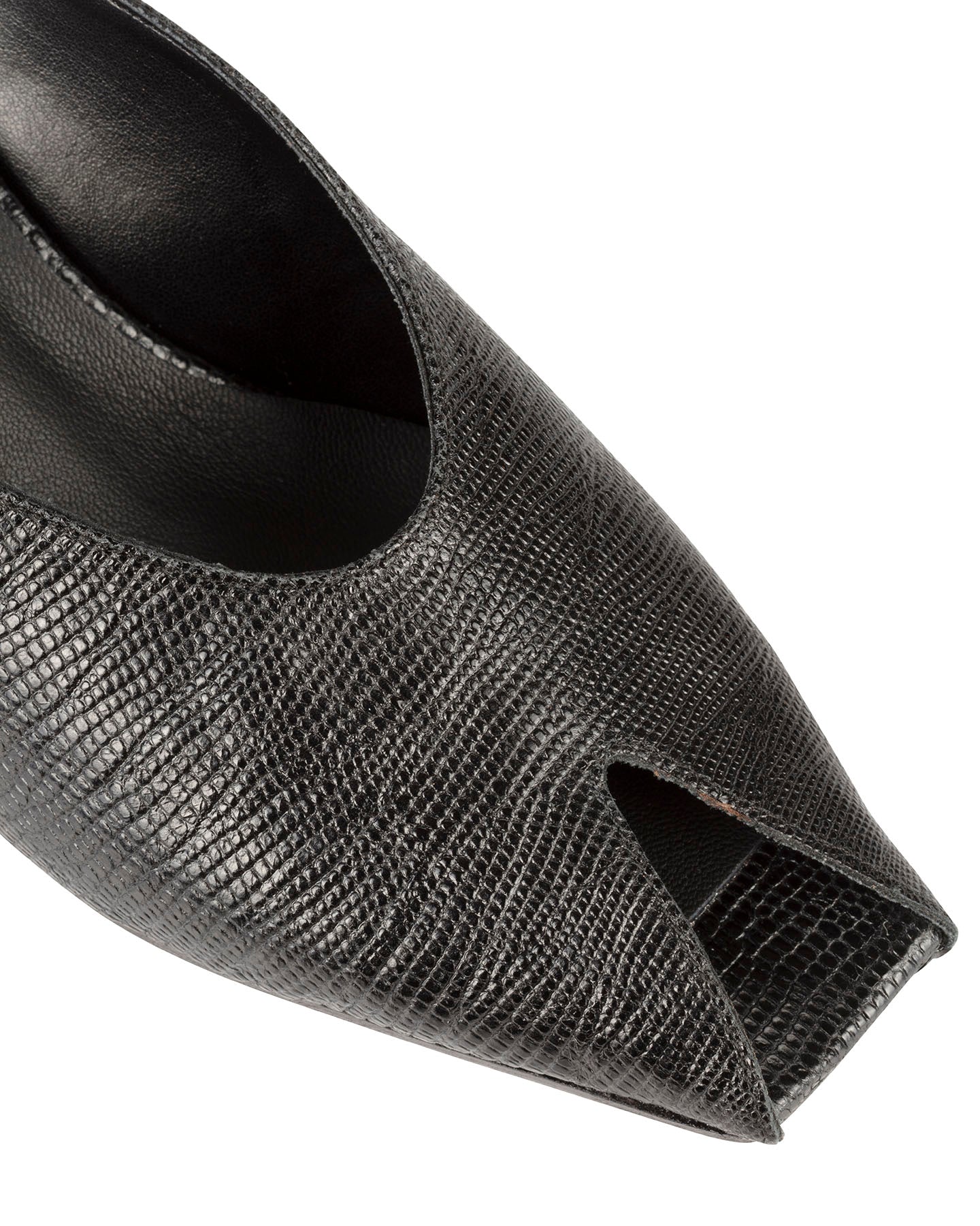 Bianca Buccheri Alani Black lizard-print leather peep-toe mule with 50mm curved heel