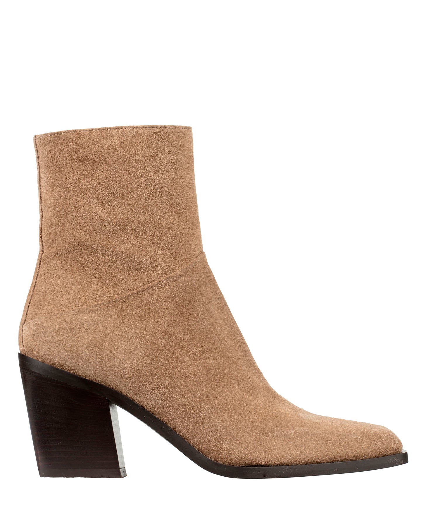 Women's contemporary ankle boots in soft taupe suede – Italian-made with sculptural block heel