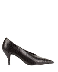 Bianca Buccheri Tati Pump — black snake embossed Italian leather 7.5cm stiletto pump with pointed toe and tonal heel, side view