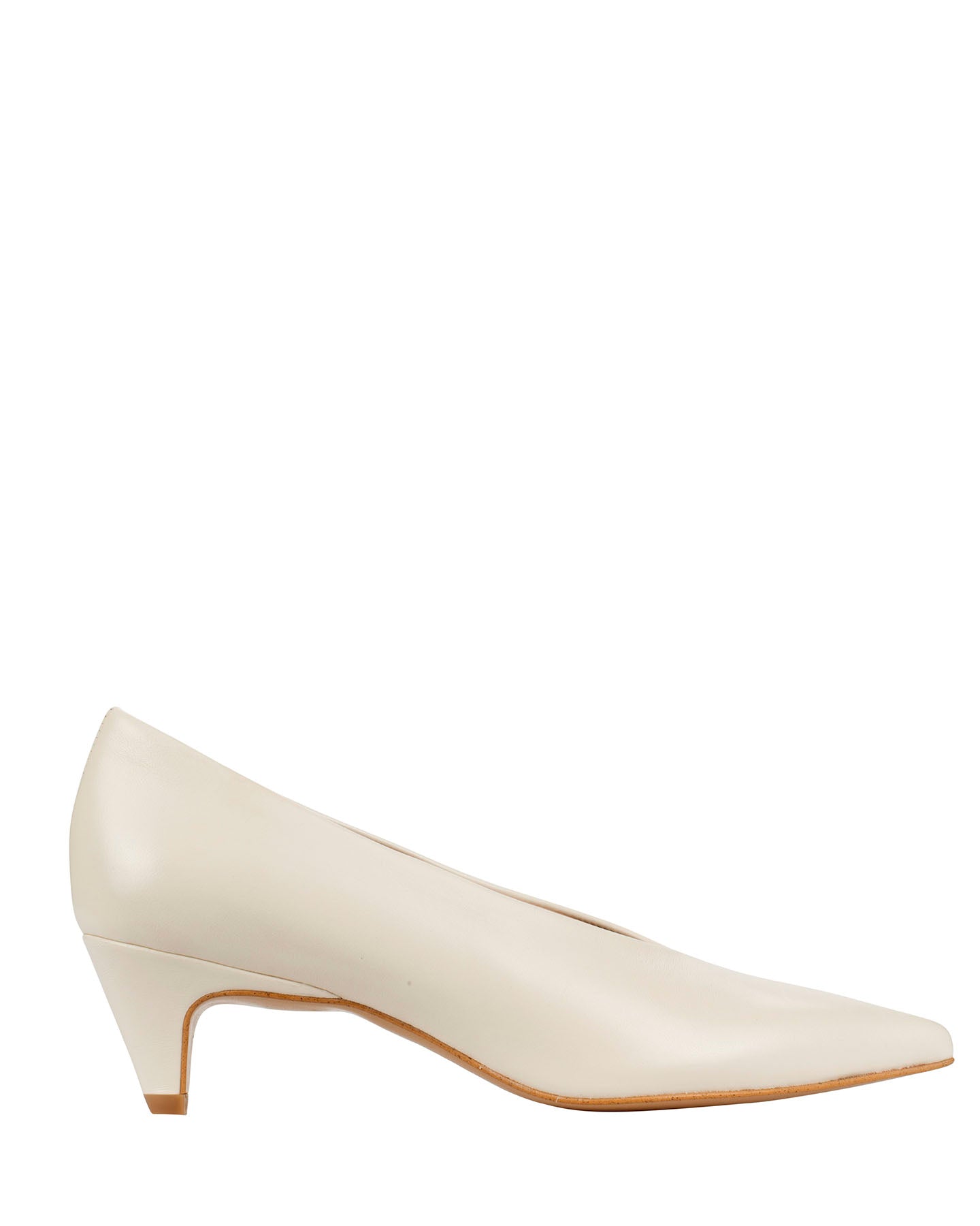 Bianca Buccheri Viki Pump — women's milk ivory Italian nappa leather pointed toe pump, top view showing clean minimal upper and deep V vamp