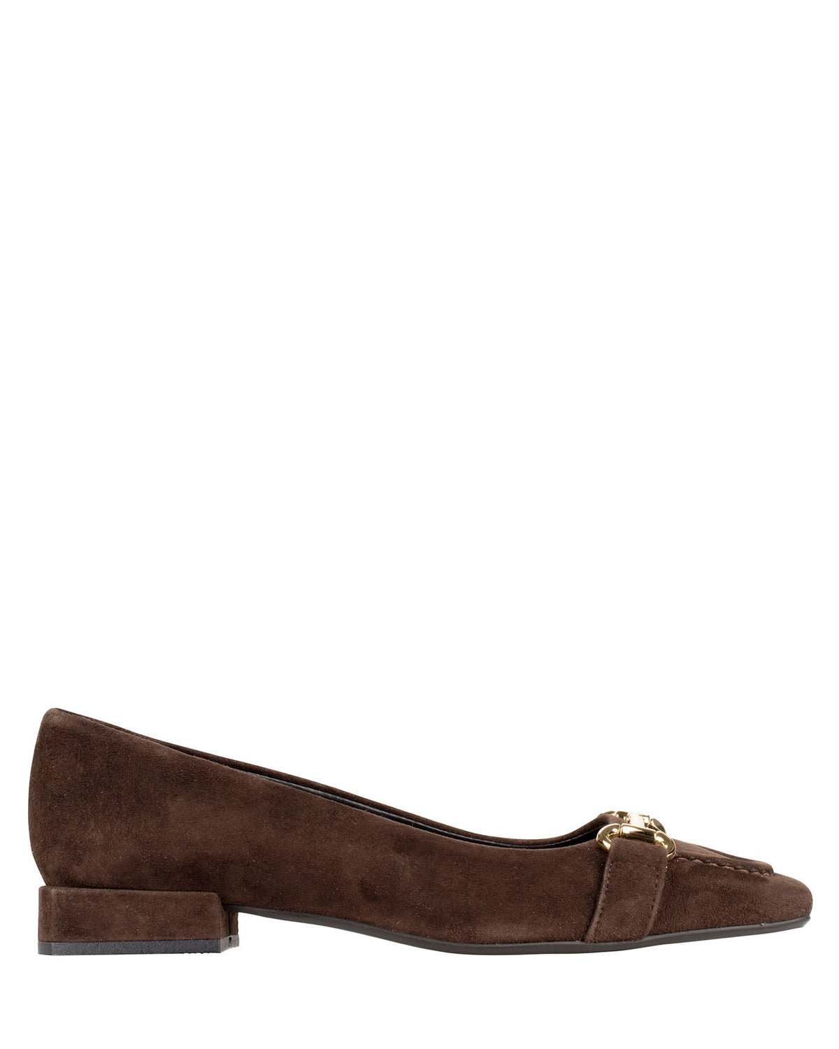 Bianca Buccheri Daria choc suede square-toe flats with brushed gold detail