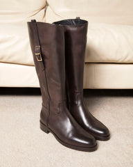 Bianca Buccheri Nante choc leather knee-high boots with buckle detail