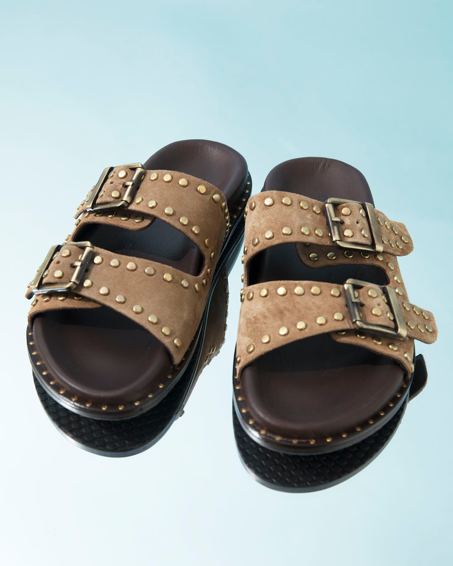Dolci Firme Maran Tan Studded Suede Double-Buckle Slide