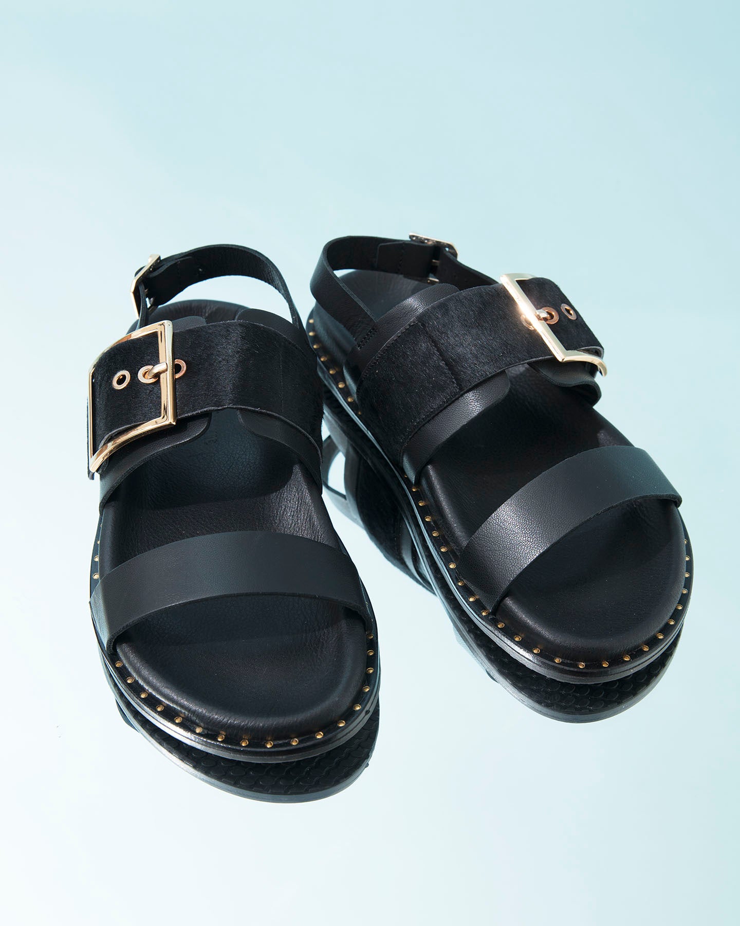 Dolci Firme Adelfi Black Pony Hair & Leather Sandal