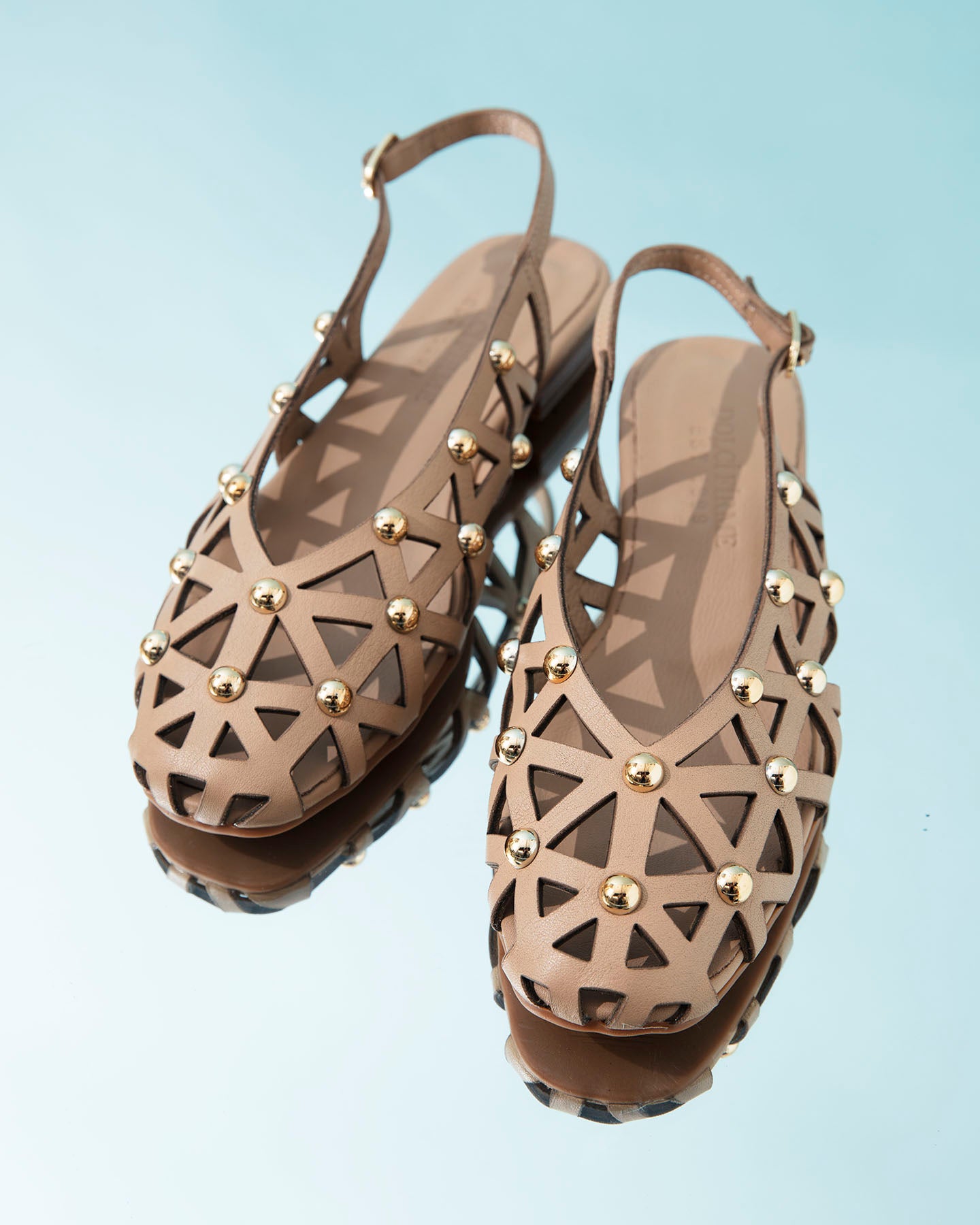 Dolci Firme Luana Nude Studded Leather Slingback Flat