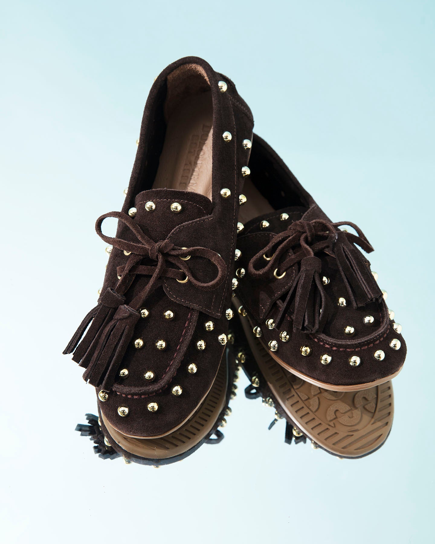 Dolci Firme Dodi Choc Studded Suede Tassel Loafer